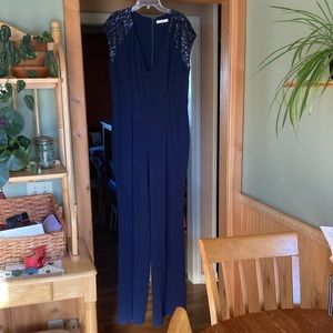 Halston Heritage sequined navy blue pantsuit
